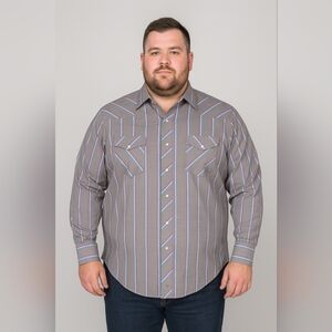 New NWT Wrangler Western Shirt Men’s XXL Pearl Snap Rodeo Line Dancing Striped
